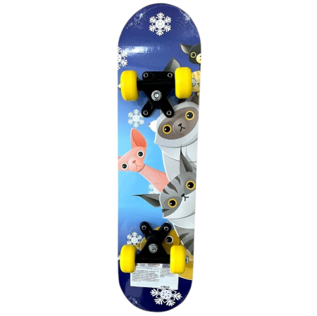 La plimbare - Skateboard pentru Copii, din Lemn, 60 cm - Pisici Albastru