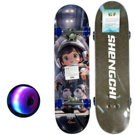 La plimbare - Skateboard pentru Copii, din Lemn, cu roti luminoase, 80 cm - Astronaut