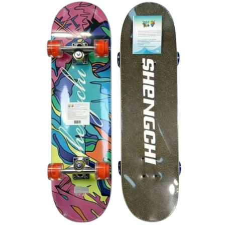 La plimbare - Skateboard pentru Copii, din Lemn, cu roti luminoase, 80 cm - Grafic