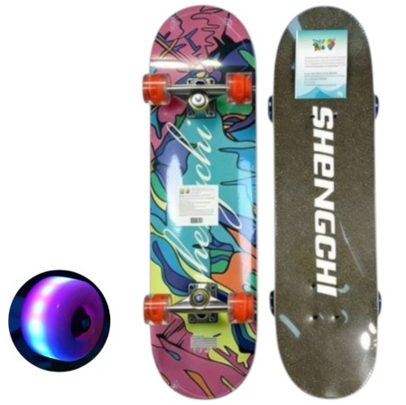 La plimbare - Skateboard pentru Copii, din Lemn, cu roti luminoase, 80 cm - Grafic