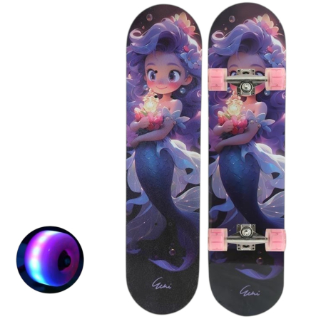 La plimbare - Skateboard pentru Copii, din Lemn, cu roti luminoase, 80 cm - Sirena