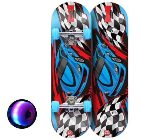 La plimbare - Skateboard pentru Copii, din Lemn, roti cu lumini, 72 cm - Masina Multicolor