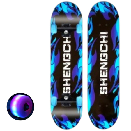 La plimbare - Skateboard pentru Copii, din Lemn, roti cu lumini, 72 cm - Shengohi Albastru inchis