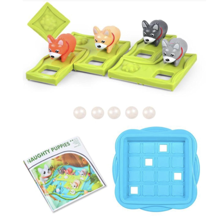Jocuri si Jucarii - Joc logic Puppies tip slide puzzle cu catei si bile, 36 provocari, 6 ani+