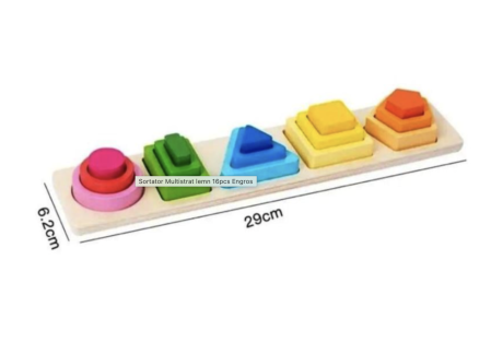 Jocuri si Jucarii - Sortator multistrat Montessori din lemn, 16 piese