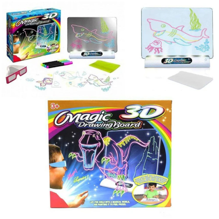 Jocuri si Jucarii - Tabla Magica 3D pentru Desen cu Iluminat LED si Ochelari