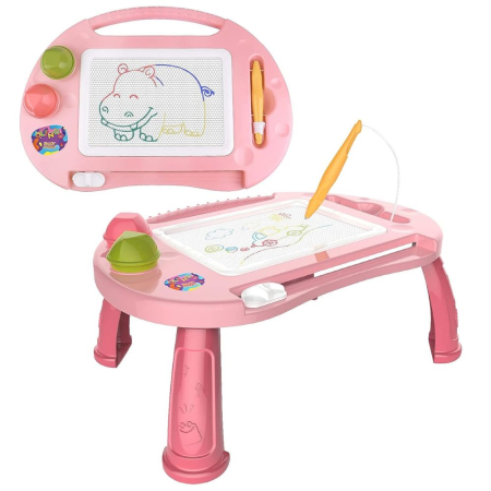 Jocuri si Jucarii - Tabla Creativa Magnetica 2 in 1 cu Masuta de Activitati si Desen, roz