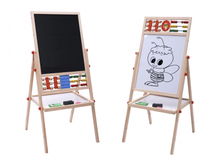 Table de scris pentru copii - Tabla cu inaltime reglabila 62-100 cm, magnetica, cu doua fete, cu abac, din lemn