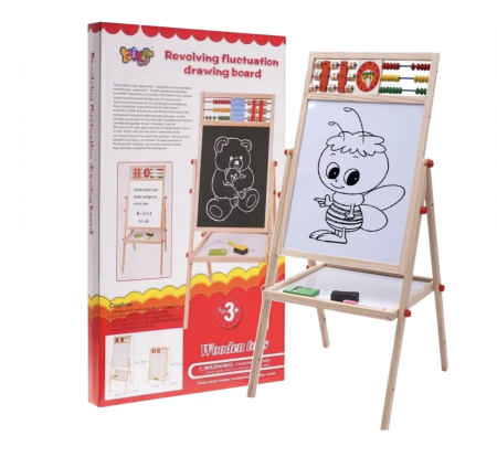 Table de scris pentru copii - Tabla cu inaltime reglabila 62-100 cm, magnetica, cu doua fete, cu abac, din lemn