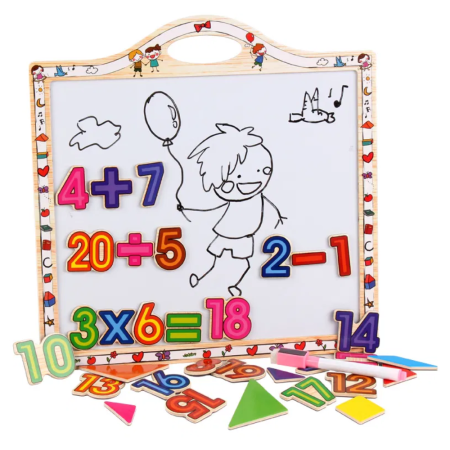 Jocuri si Jucarii - Tabla de scris cu numere si tangram, magnetice, din lemn