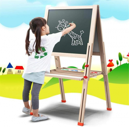 Table de scris pentru copii - Tabla Jumbo cu Doua Fete, tip sevalet, inaltime reglabila, 148 cm, din lemn