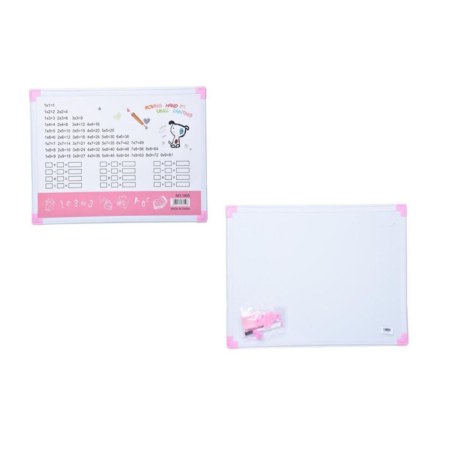 Jocuri si Jucarii - Tabla Magnetica Dubla De Scris Cu Doua Fete Tabla Inmultirii Si Carioca Roz 36x26x1,5 cm
