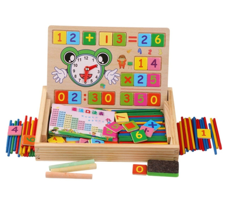 Table de scris pentru copii - Tabla Montessori Multifunctionala de invatare a operatiilor matematice cu Ceas Broscuta, din lemn