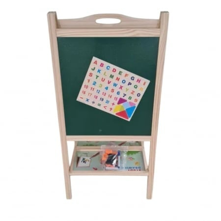 Jocuri si Jucarii - Tabla Sevalet, Cu Doua Fete, cu abac si ceas, D001, 80 cm, din lemn