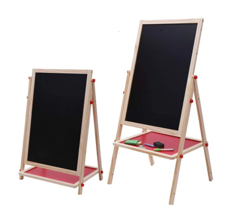Jocuri si Jucarii - Tabla Magnetica cu Doua Fete si Cadru din Lemn, Reglabila pe Inaltime 68-112 cm