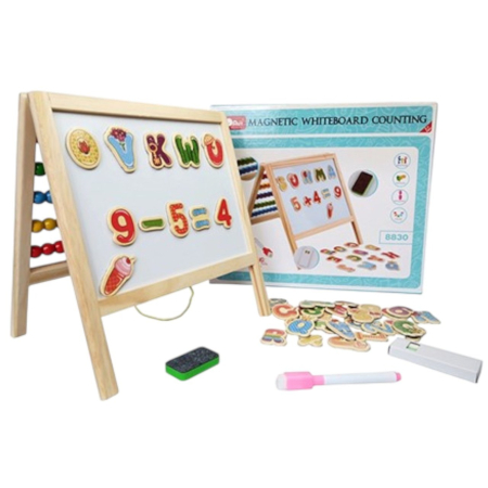 Tabla Montessori 8830, magnetica din lemn cu 2 functii - scriere si numaratoare abac, din lemn [3]