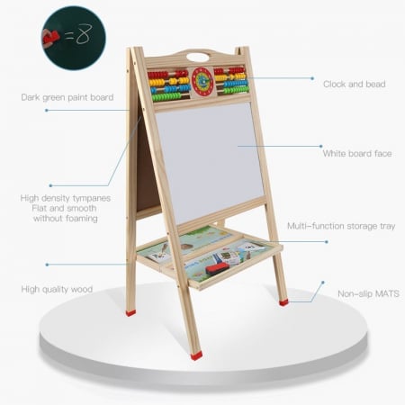 Tabla Sevalet, Cu Doua Fete, cu abac si ceas, 70 cm, din lemn [3]