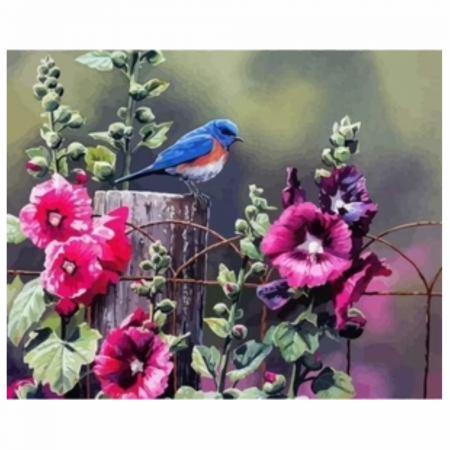 Tablouri cu diamante - Tablou B19-31478 Goblen Diamante rotunde, 50 x 40 cm, Bluebird Salia in gradina cu flori