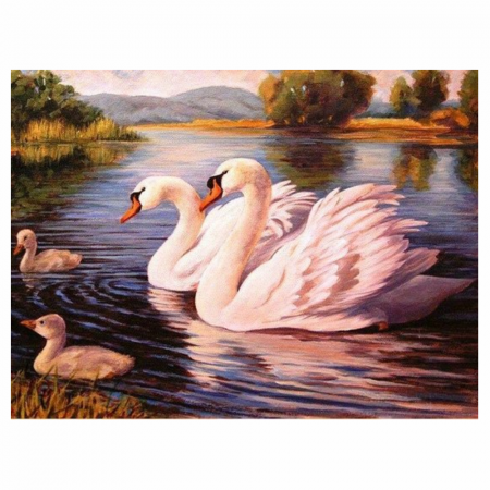 Tablouri cu diamante - Tablou B21-31481 Goblen Diamante rotunde, 50 x 40 cm, Lebede