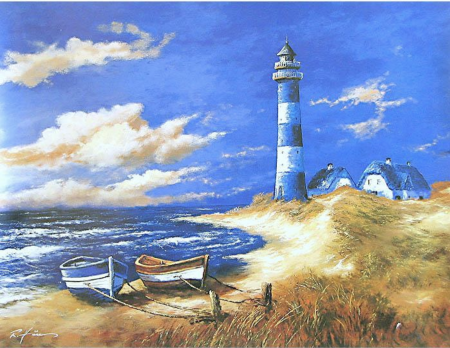 Tablouri cu diamante - Tablou B11-31434 Goblen Diamante rotunde, 50 x 40 cm, Farul alb-albastru