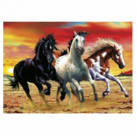Tablouri cu diamante - Tablou B26-31533 Goblen Diamante rotunde, 50 x 40 cm, Cai in galop