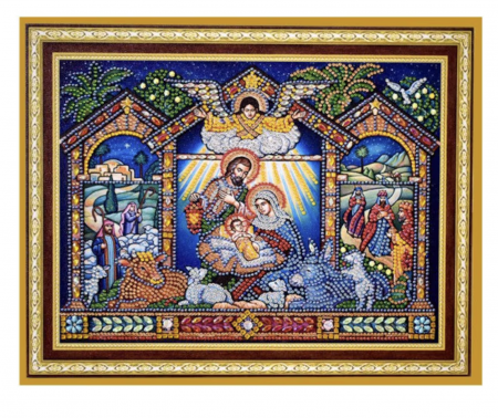 Tablouri cu diamante - Tablou cu Diamante R8064 Nasterea Domnului, cu Umplere partiala, cu rama, 30x40 cm