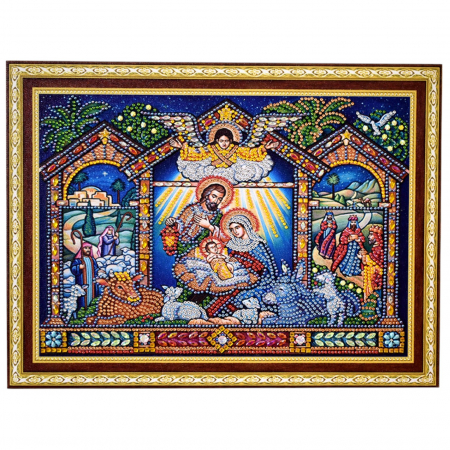 Tablouri cu diamante - Tablou cu Diamante R8064 Nasterea Domnului, cu Umplere partiala, cu rama, 30x40 cm