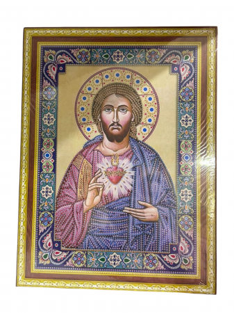 Tablou cu Diamante R8086 Inima lui Iisus, cu Umplere partiala, cu rama, 30x40 cm [2]