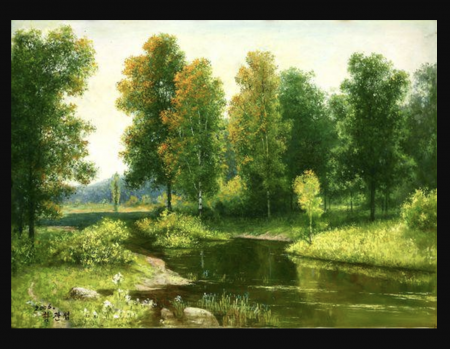 Tablouri cu diamante - Tablou GLE70962 Goblen Diamante rotunde, 50 x 40 cm, Lunca cu plopi