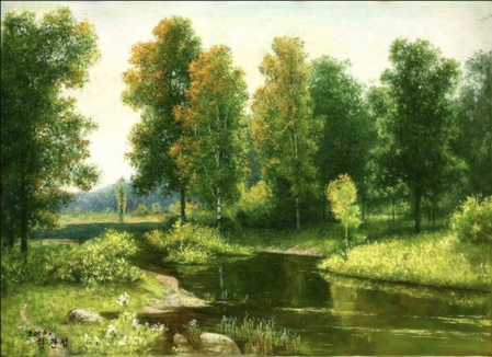 Tablouri cu diamante - Tablou GLE70962 Goblen Diamante rotunde, 50 x 40 cm, Lunca cu plopi