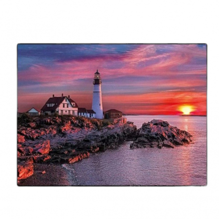 Tablouri DIY - Tablou B13-31446 Goblen Diamante rotunde, 50 x 40 cm, Farul la apus de soare