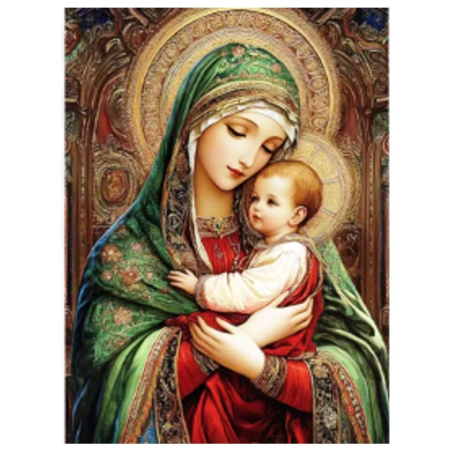 Tablouri cu diamante - Tablou GM10013, Maica Domnului cu Pruncul Iisus, cu rama de lemn, Pictura cu Diamante, Goblen cu pietre 5D, 40 x 50 cm