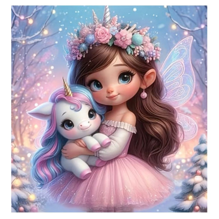 Tablouri DIY - Tablou gm10020, Fetita cu unicorn, Goblen Diamante Patrate, cu rama, 20 x 30 cm