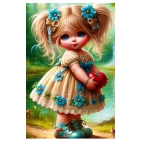 Tablouri DIY - Tablou gm10021, Fetita cu codite, Goblen Diamante Patrate, cu rama, 20 x 30 cm