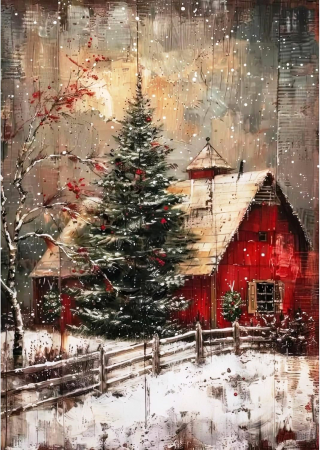 Tablouri DIY - Tablou GM10028, Casuta cu brad, iarna cu rama de lemn, Pictura cu Diamante, Goblen cu pietre 5D, 40 x 50 cm