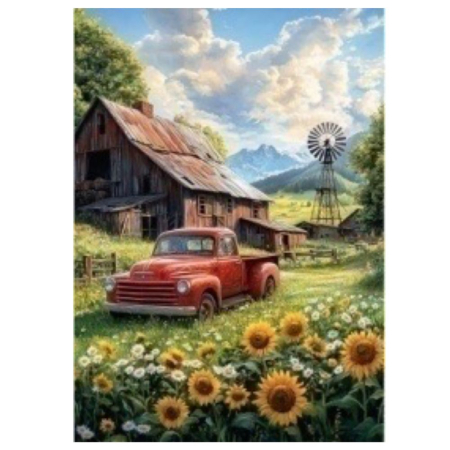 Tablouri DIY - Tablou GM10029, Masina la ferma, cu rama de lemn, Pictura cu Diamante, Goblen cu pietre 5D, 40 x 50 cm