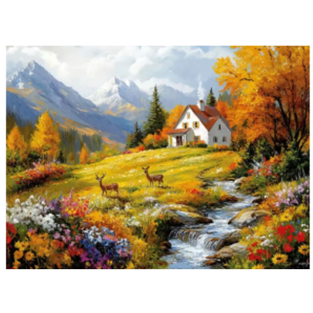 Tablou GM10047 Peisaj alpin de toamna cu rama de lemn, Pictura cu Diamante, Goblen cu pietre 5D, 40 x 50 cm [0]