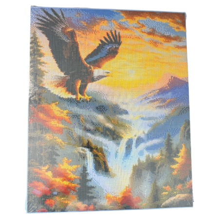 Tablouri cu diamante - Tablou GR01 Goblen Diamante Rotunde, cu rama, 50 x 40 cm, Vulturul pe culmi