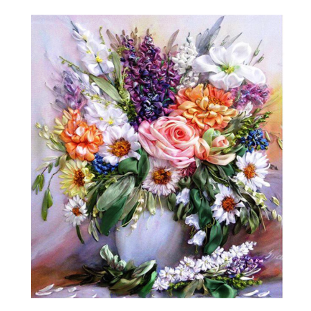 Tablou GM1030 Goblen Diamante Patrate, cu rama, 50 x 40 cm, Vaza cu Mix de Flori [0]