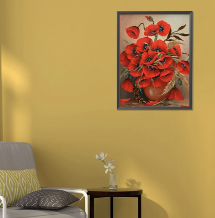 Tablou GM471 Goblen Diamante Patrate, cu rama, 20 x 30 cm, Vaza cu maci si grau [2]