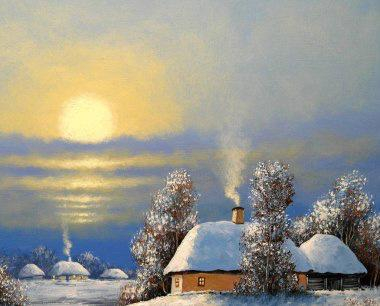 Tablouri cu diamante - Tablou GM475 Goblen Diamante Patrate, cu rama, 20 x 30 cm, Casute in zapada