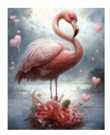 Tablouri cu diamante - Tablou GM501 Flamingo cu Diamante, Goblen cu pietre 5D, cu rama de lemn, 20 x 30 cm