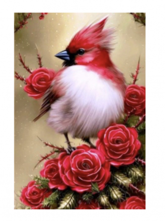 Tablouri DIY - Tablou GM512 Pasarea Cardinal Pictura cu Diamante, Goblen cu pietre 5D, cu rama de lemn, 20 x 30 cm