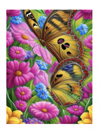 Tablouri cu diamante - Tablou GM515 Fluturi si flori Pictura cu Diamante, Goblen cu pietre 5D, cu rama de lemn, 20 x 30 cm