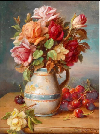 Tablouri cu diamante - Tablou GM754 Goblen Diamante Patrate, cu rama, 50 x 40 cm, Ulcior cu trandafiri