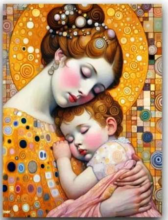 Tablouri DIY - Tablou GM707 Goblen Diamante Patrate, cu rama, 50 x 40 cm, Mama si copilul