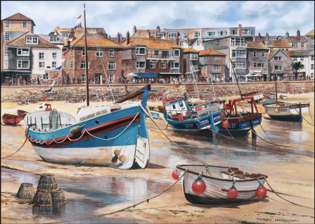 Tablouri DIY - Tablou GM710 Goblen Diamante Patrate, cu rama, 50 x 40 cm, Barci pe malul marii in Saint Ives