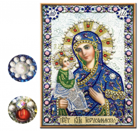 Tablouri cu diamante - Tablou cu Diamante R8064 Maica Domnului din Ierusalim, cu Umplere partiala, cu rama, 30x40 cm