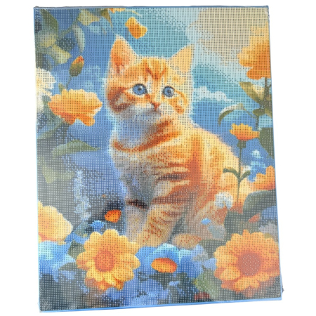 Tablouri cu diamante - Tablou GR04 Goblen Diamante Rotunde, cu rama, 50 x 40 cm, Pisicuta