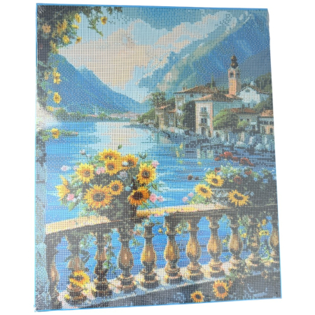 Tablouri cu diamante - Tablou GR05 Goblen Diamante Rotunde, cu rama, 50 x 40 cm, Oras de munte